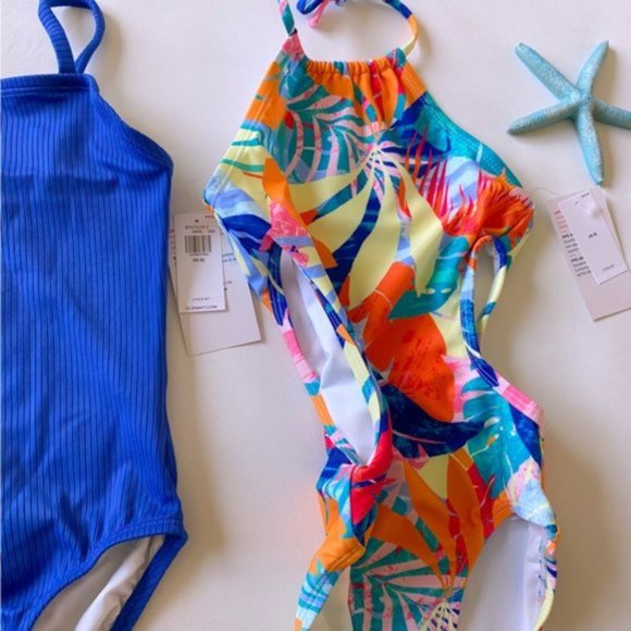 Old Navy | Girls Printed Halter Cut Out Ribbed Style One-Piece Swimsuit 2-Pack - Picture 8 of 15